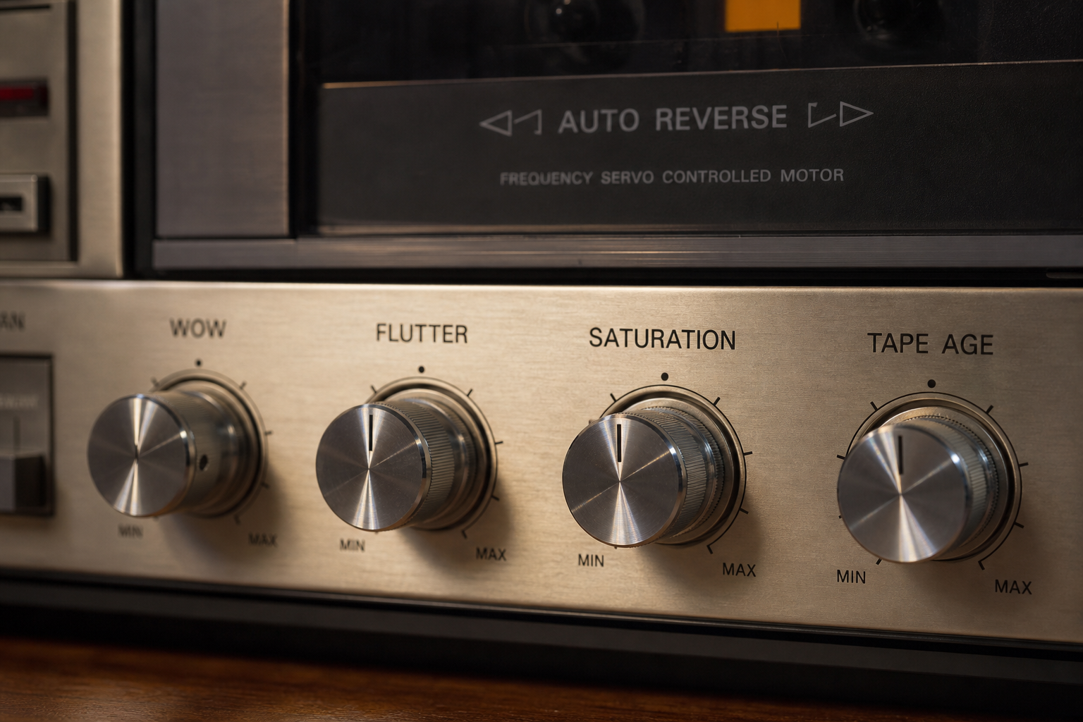 Wow, flutter and saturation knobs on cassette deck